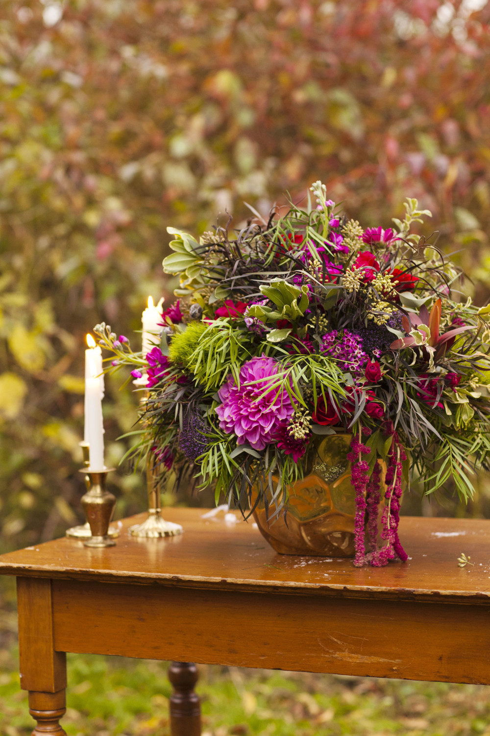 jewel tone wedding, autumn flowers, purple flowers