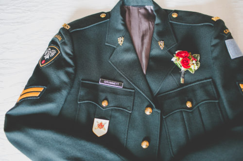 military wedding, red flowers, canadian wedding
